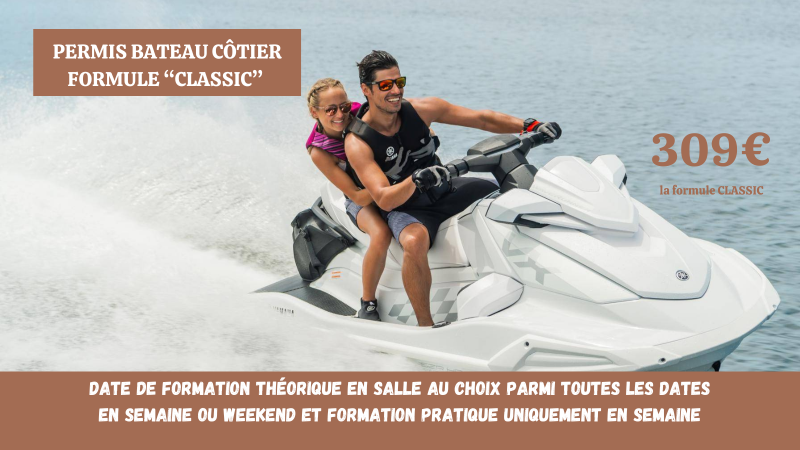 Formule CLASSIC à 309 €  : permis côtier avec date de formation théorique au choix et pratique en semaine à Aix en Provence